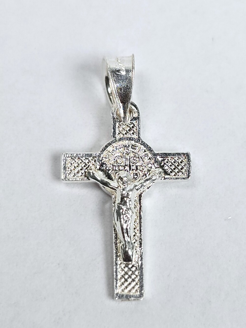 925 Sterling Silver Double Sided San Benito Crucifix Pendant Cross Charm 20.5mm